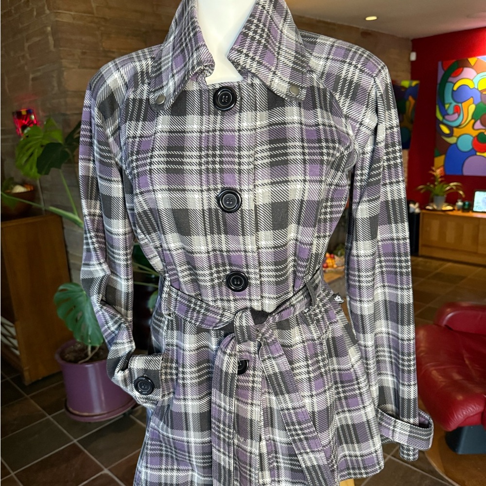 Plaid Trench Coat with Belt